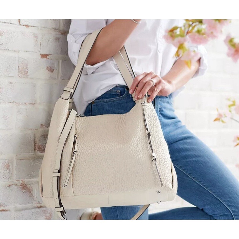 Vince Camuto Convertible Leather Tote Tania Shoulder Bag Cream B000206